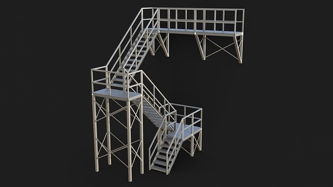 Industrial Stairs Modular PBR 01 Low-poly 3D model