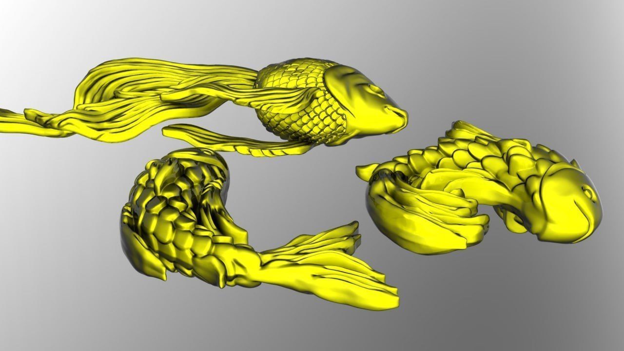 Golden fishes 3D print model_4