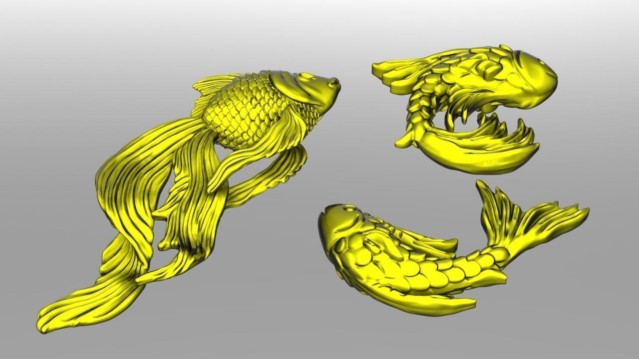 Golden fishes 3D print model_3