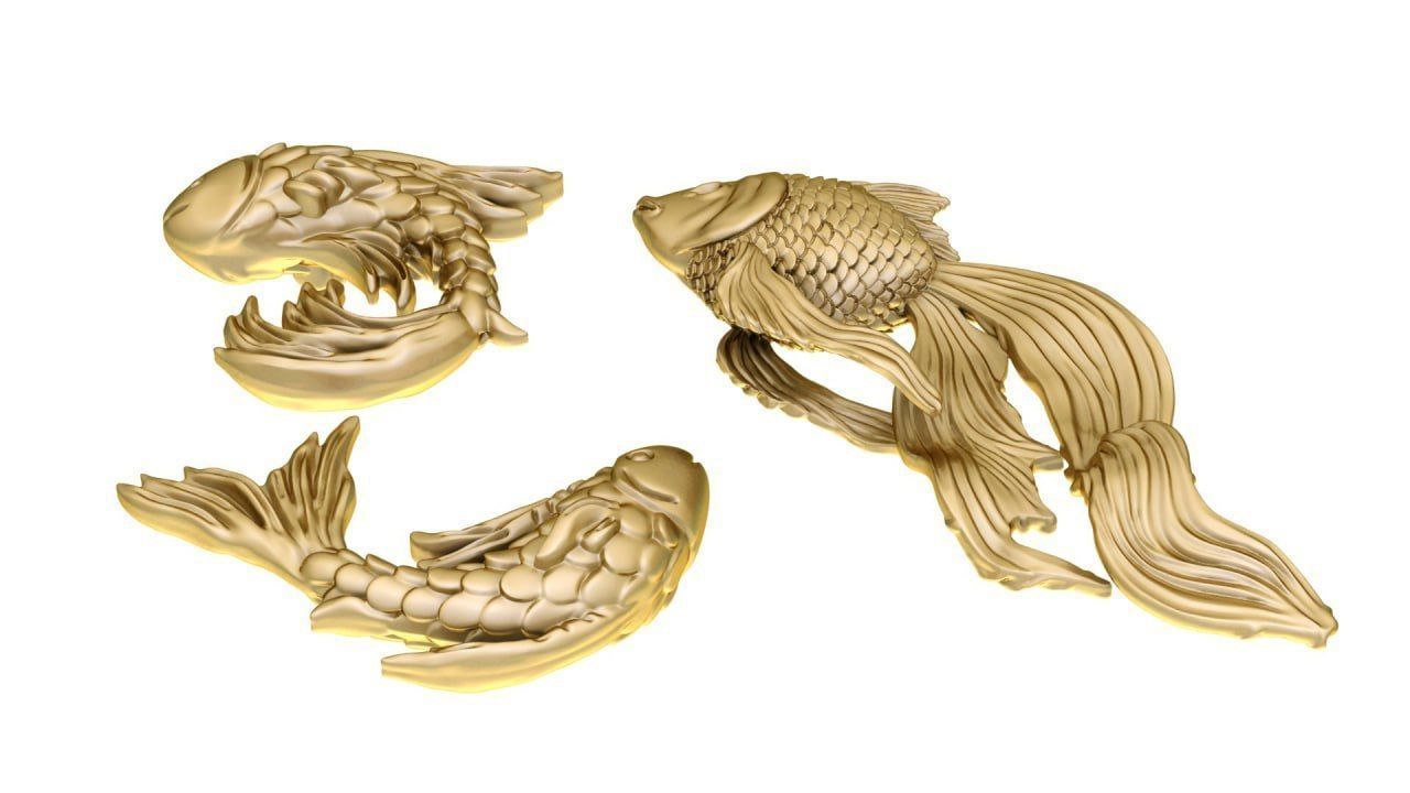 Golden fishes 3D print model_1