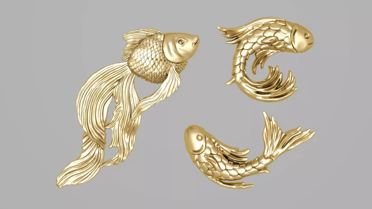 Golden fishes 3D print model_0