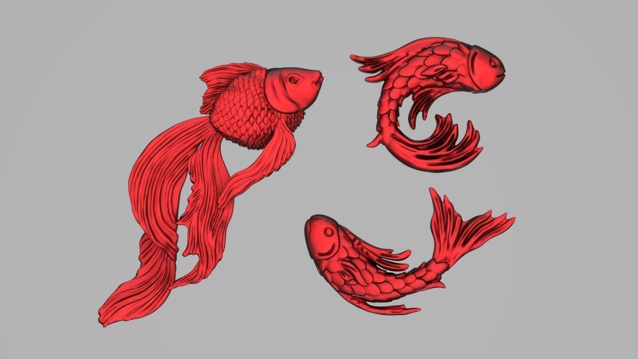 Golden fishes 3D print model_2