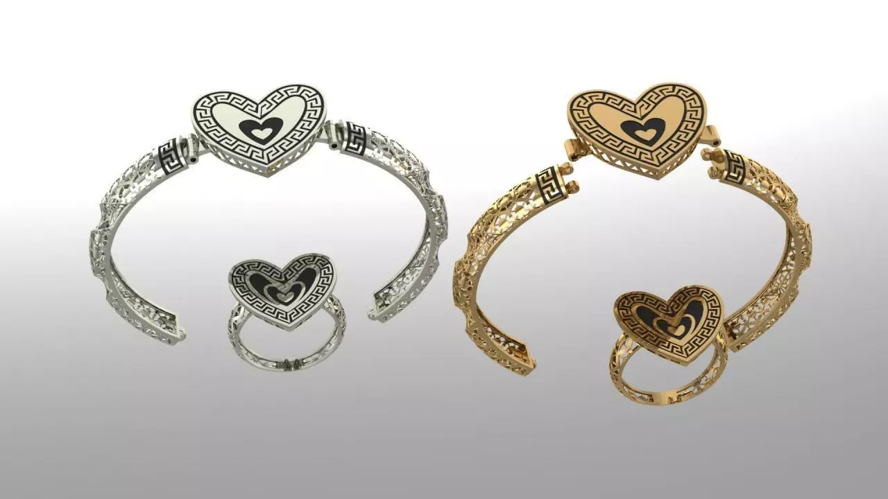 heart shape gold niello halfset 3D print model_0