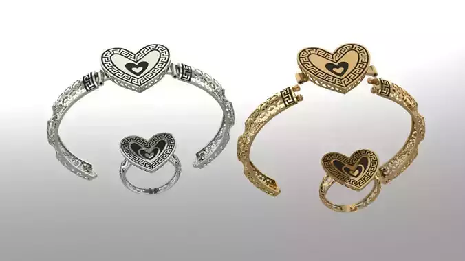 heart shape gold niello halfset 3D print model