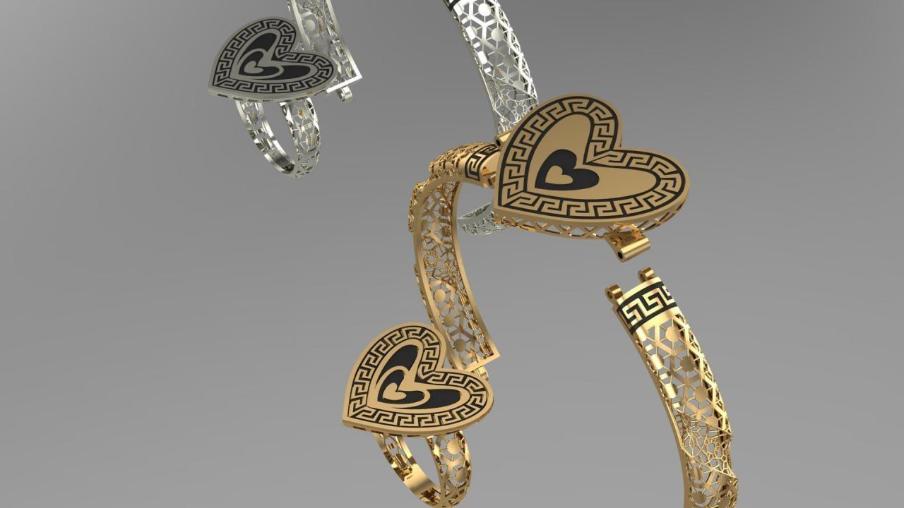 heart shape gold niello halfset 3D print model_2