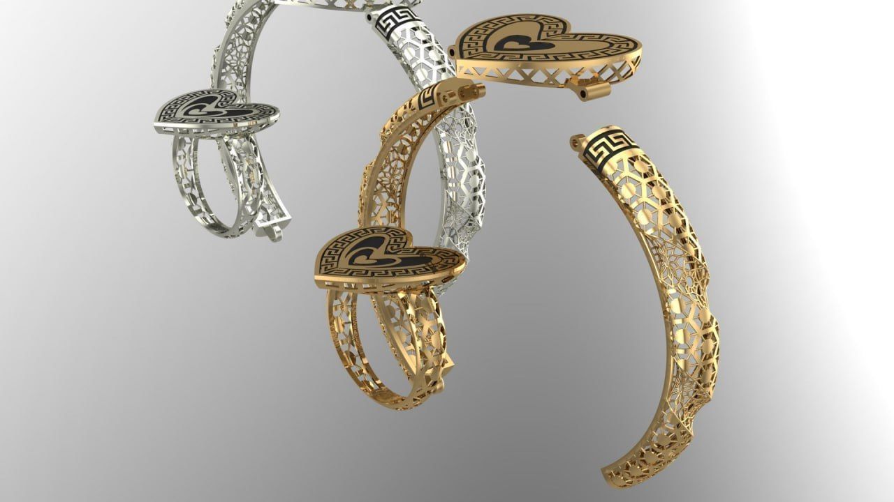 heart shape gold niello halfset 3D print model_1