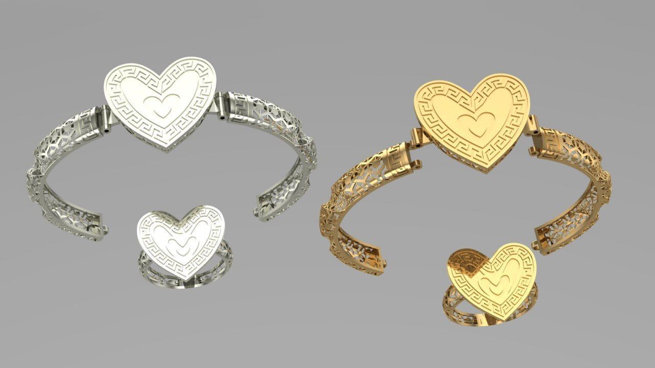 heart shape gold niello halfset 3D print model_4
