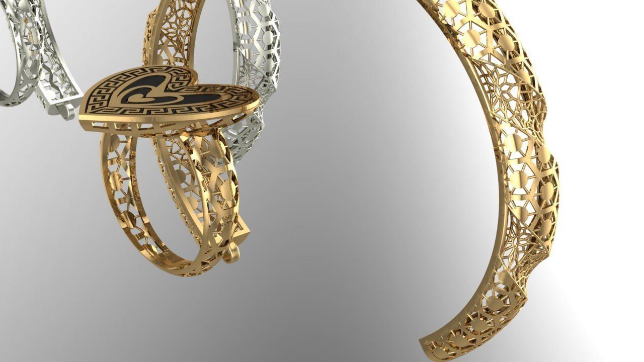 heart shape gold niello halfset 3D print model_3