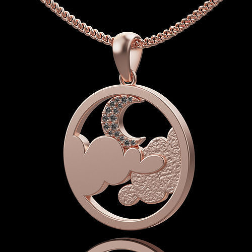 Moon cloud pendant  silver gold jewelry printable 3D model 3D print model