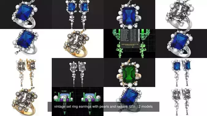 vintage set ring earrings with pearls and radiant 1251