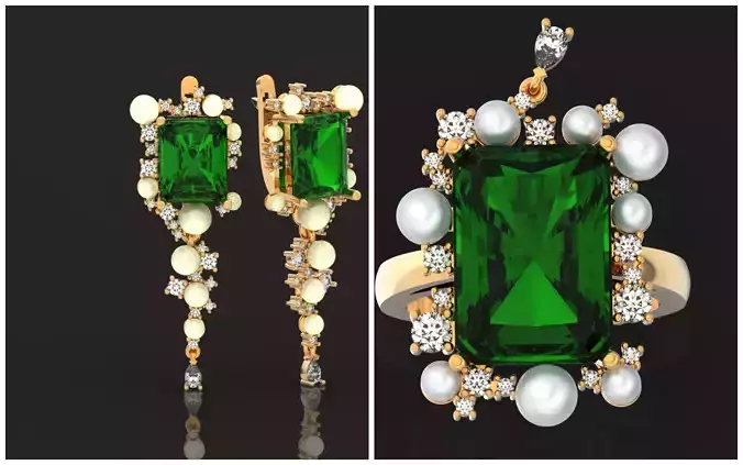 vintage set ring earrings with pearls and radiant 1251