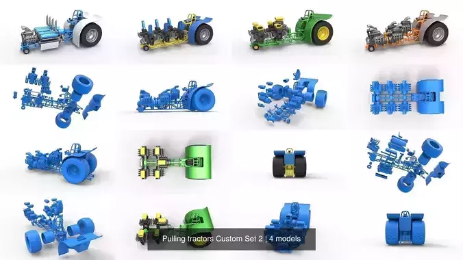 Pulling tractors Custom Set 2 3D Model Collection