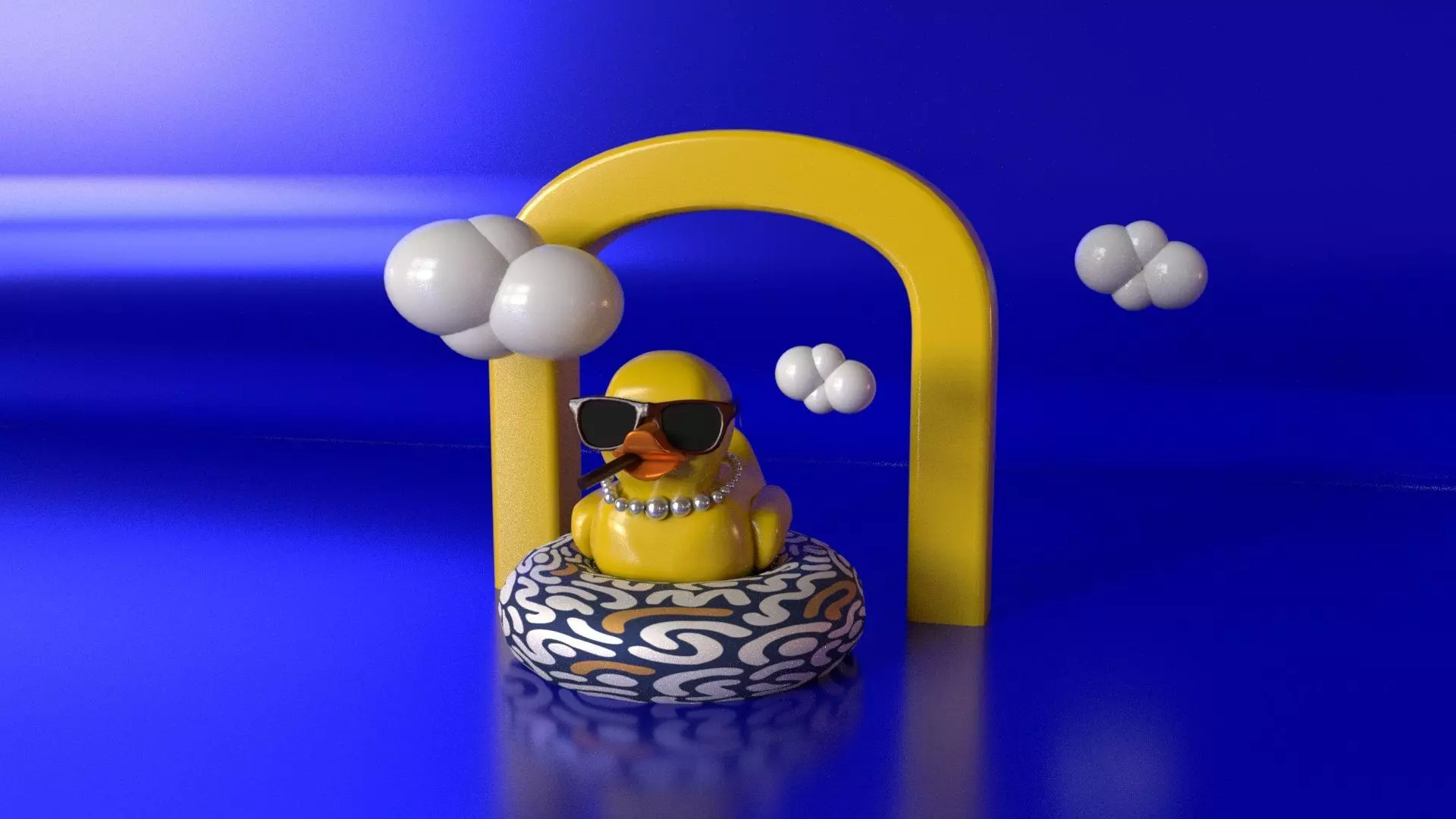 Yellow Duck Infront Of Gate With Cigar 3D model