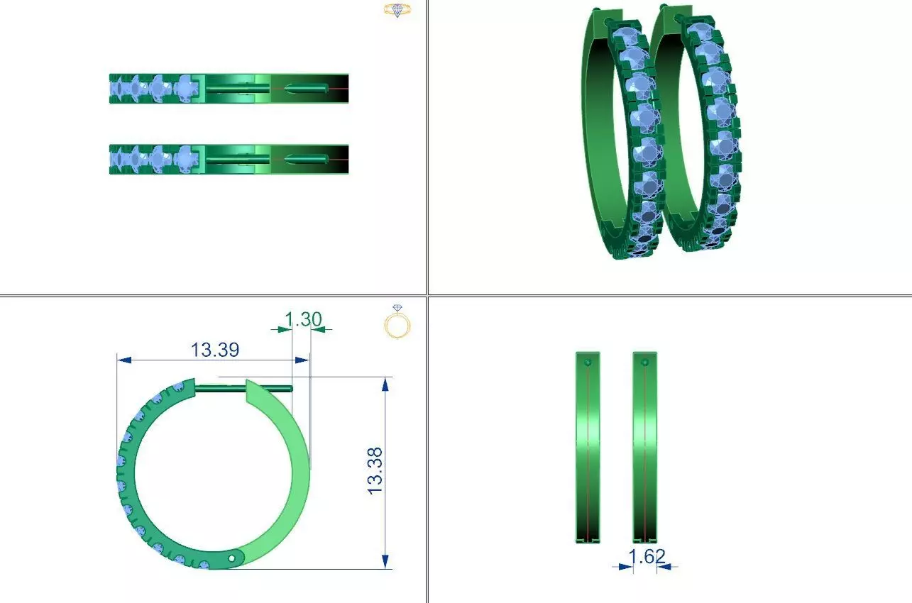 hoop  earring design With Diamonds and Gemstone 3D print model  3D print model_0