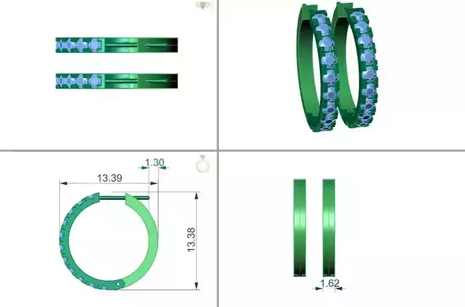 hoop  earring design With Diamonds and Gemstone 3D print model 