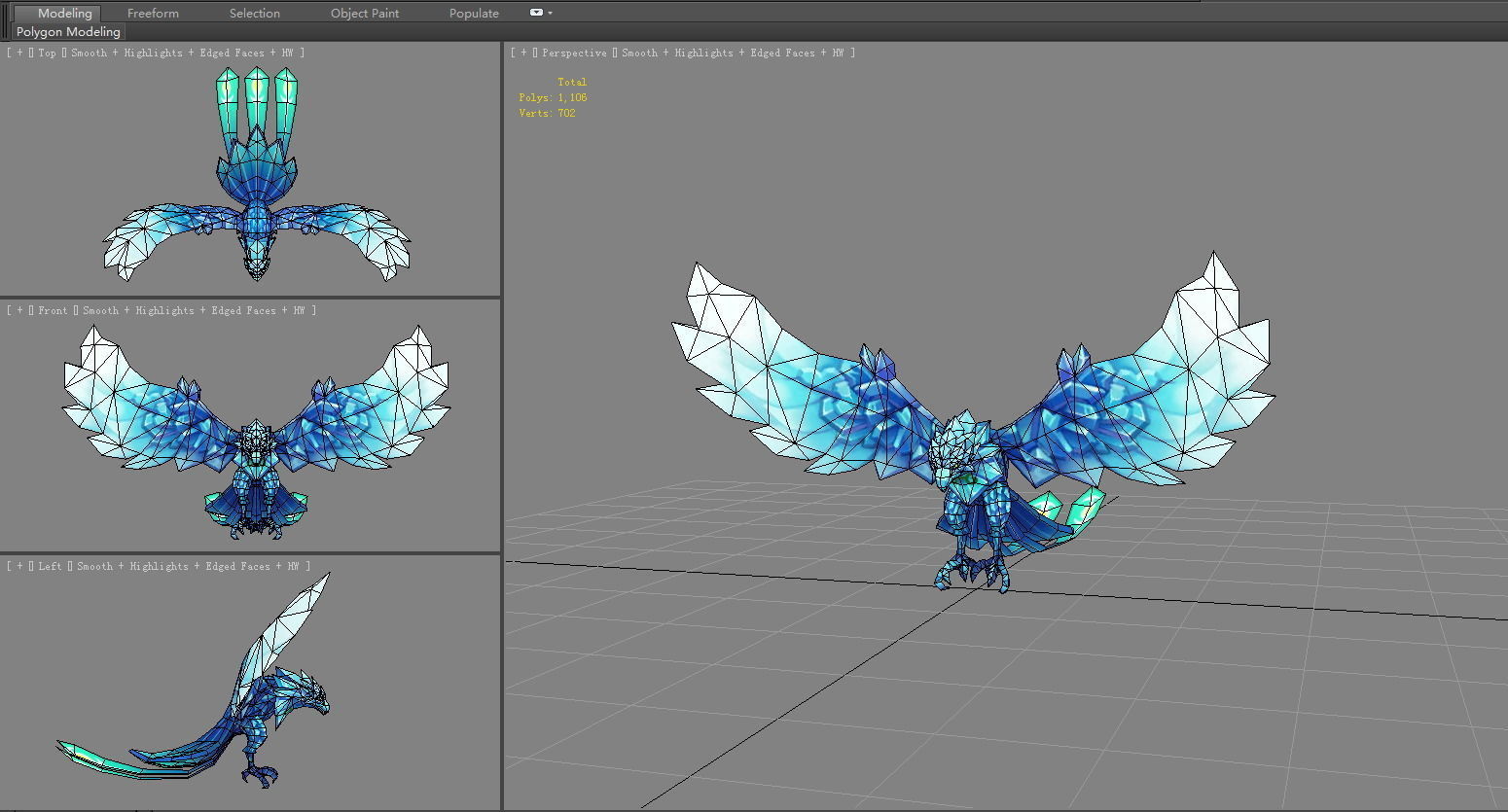 Cartoon ice bird monster Low-poly 3D model_5