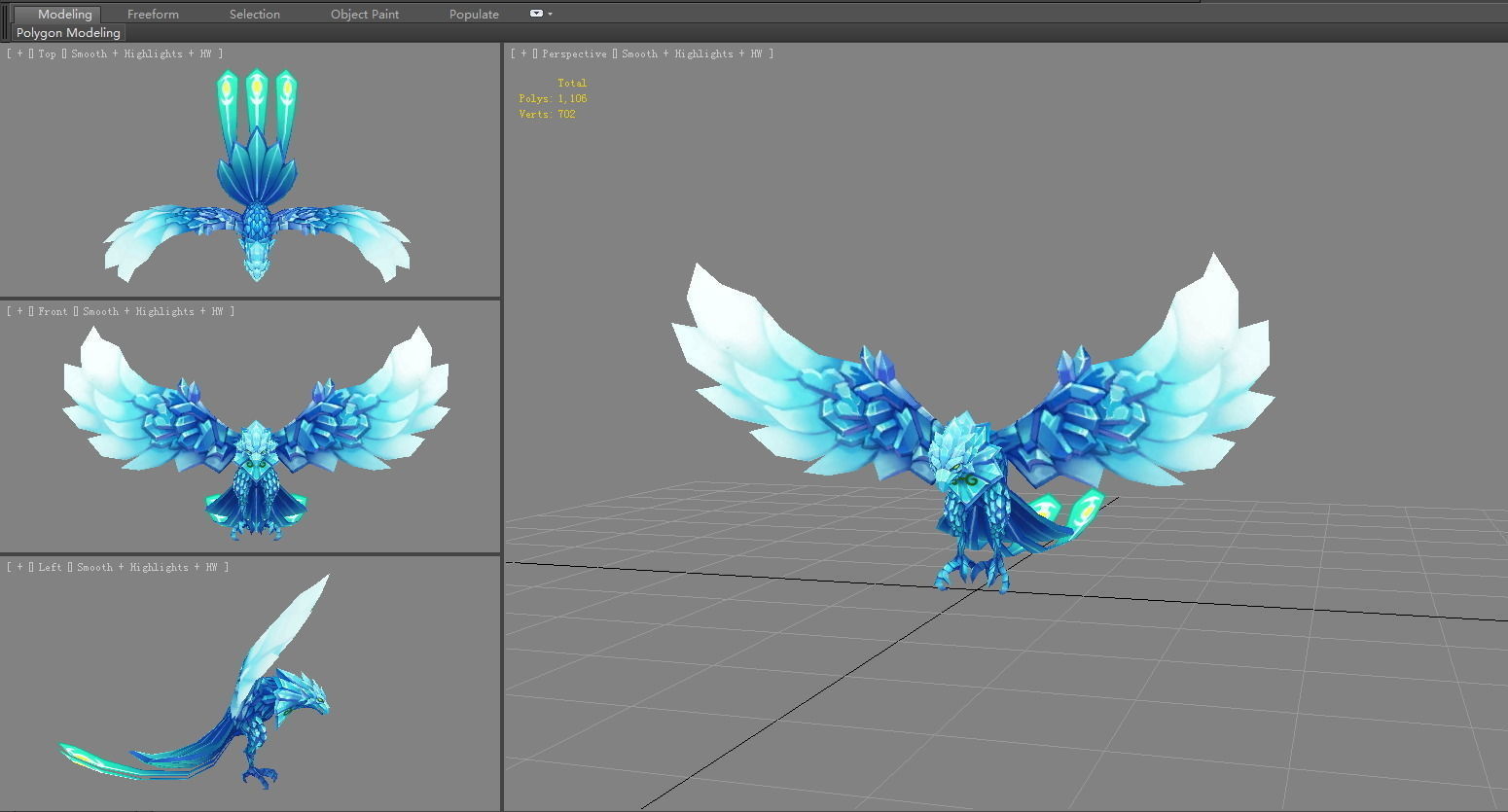 Cartoon ice bird monster Low-poly 3D model_4
