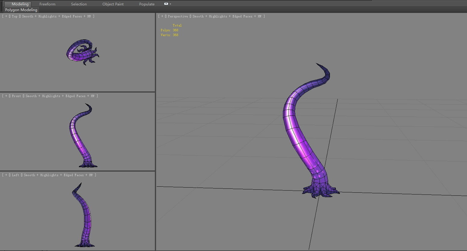 Cartoon Purple Tentacle - Sea monster Low-poly 3D model_5