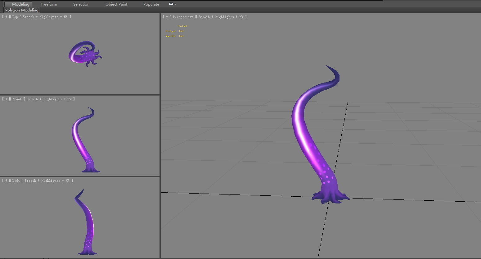 Cartoon Purple Tentacle - Sea monster Low-poly 3D model_4