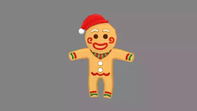 Cartoon gingerbread man in santa hat