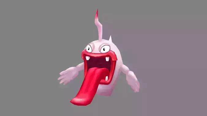 Cartoon monster with long tongue and big mouth Low-poly 3D model