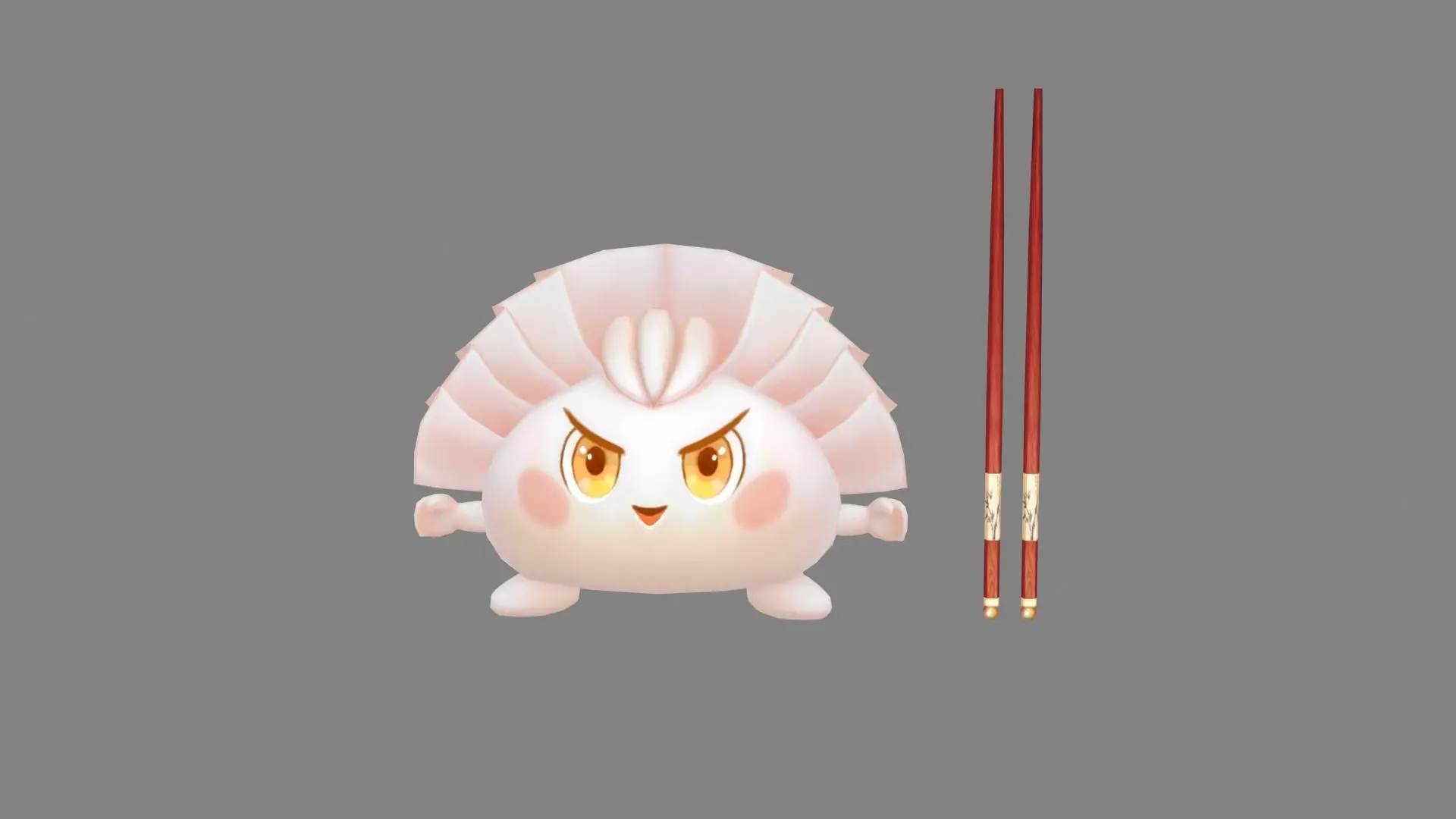 Cartoon Food Mascot - Dumpling - Chopsticks Low-poly 3D model