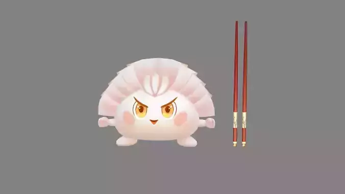Cartoon Food Mascot - Dumpling - Chopsticks Low-poly 3D model