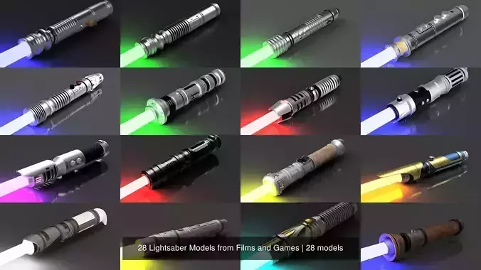 28 Lightsaber Models from Films and Games 3D Model Collection
