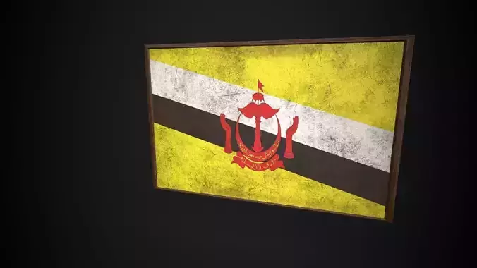 Old Picture Frame With Brunei Flag - Game Ready