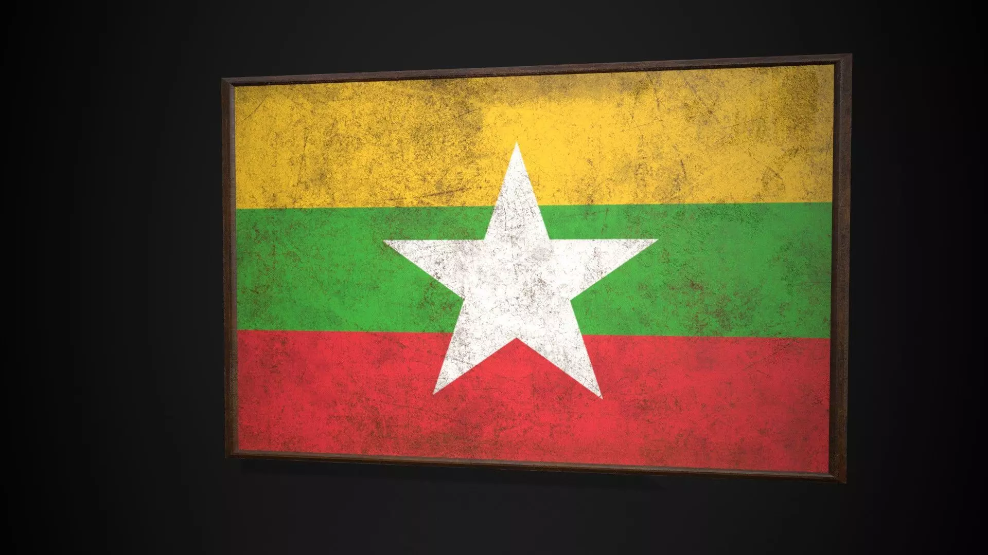 Old Picture Frame With Burma Flag - Game Ready PBR Low-poly 3D model