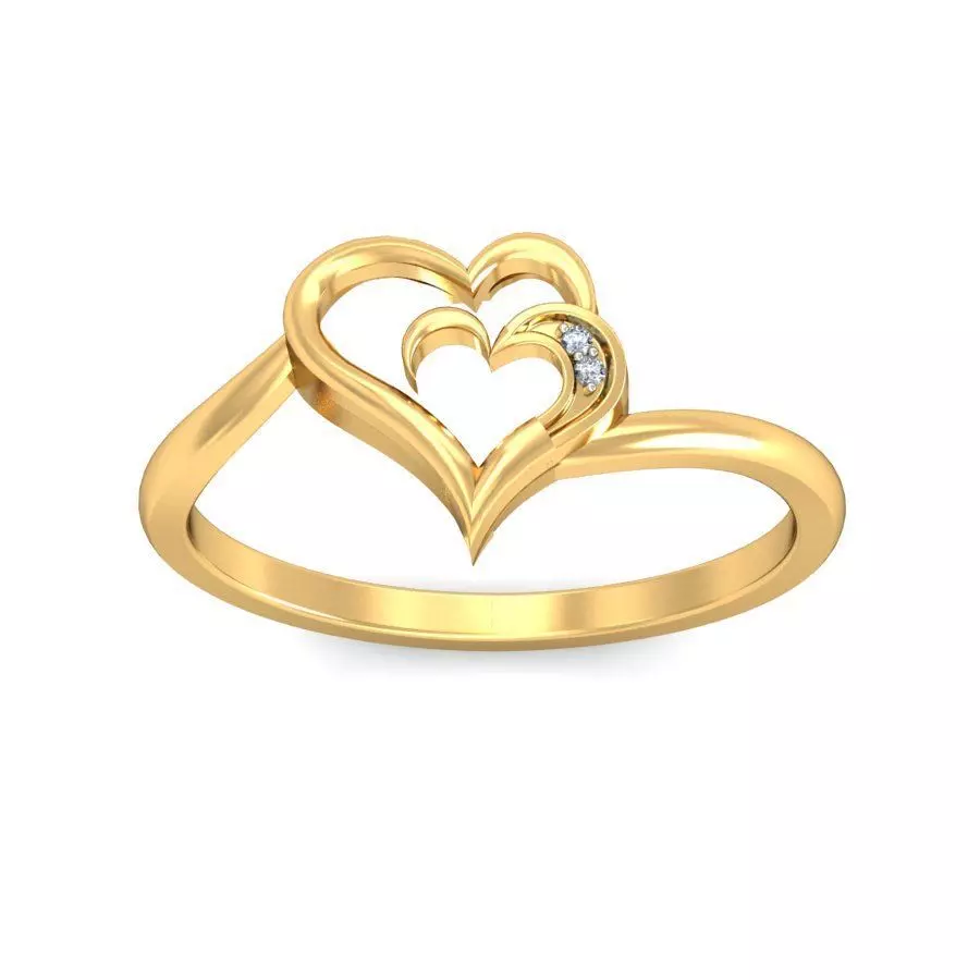 Elegant Heart Shaped Gold Ring with Dazzling Diamonds 3D print model_0
