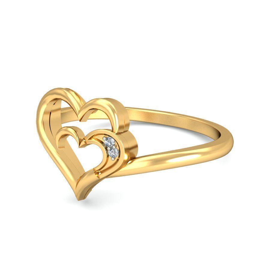 Elegant Heart Shaped Gold Ring with Dazzling Diamonds 3D print model_3