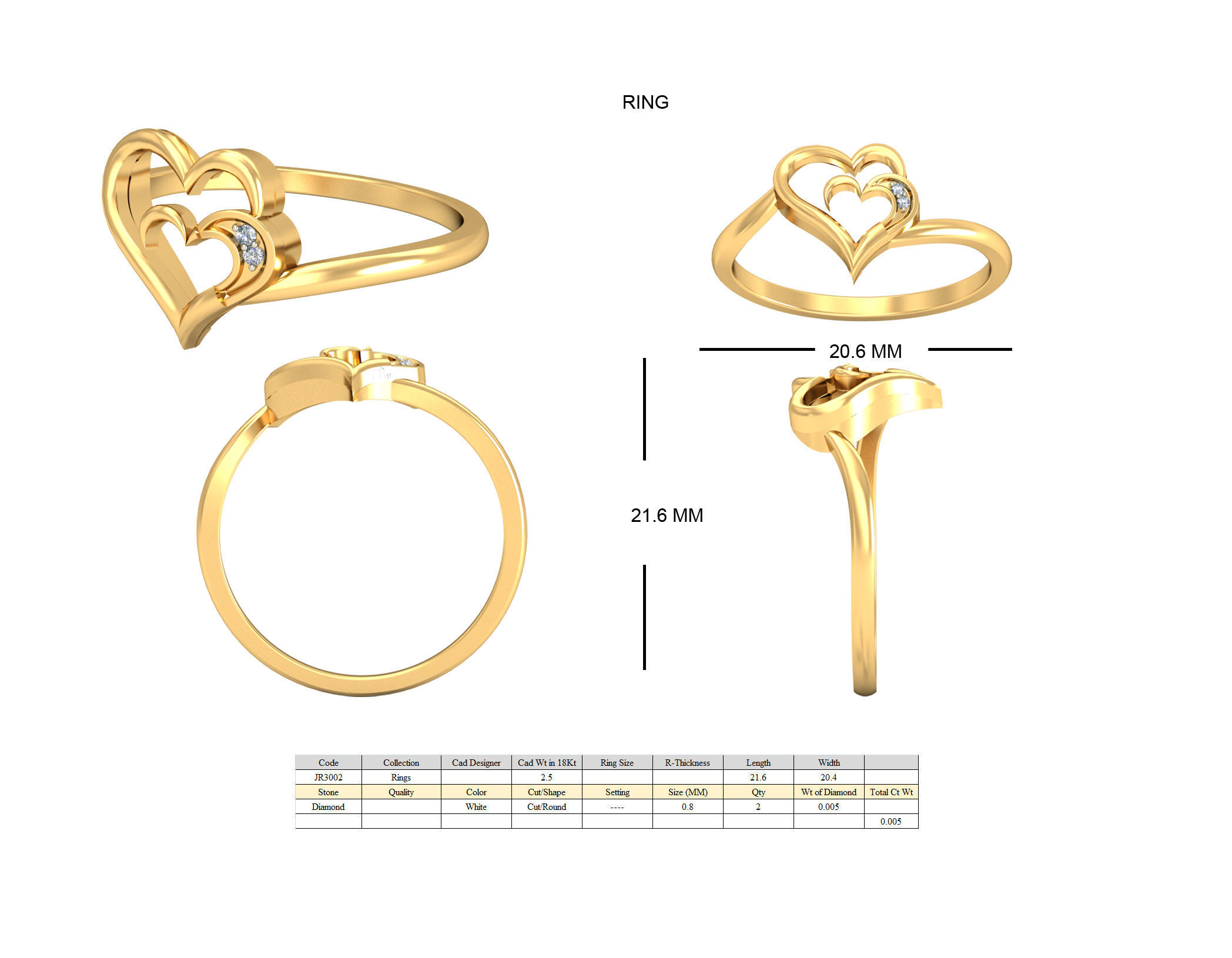 Elegant Heart Shaped Gold Ring with Dazzling Diamonds 3D print model_5