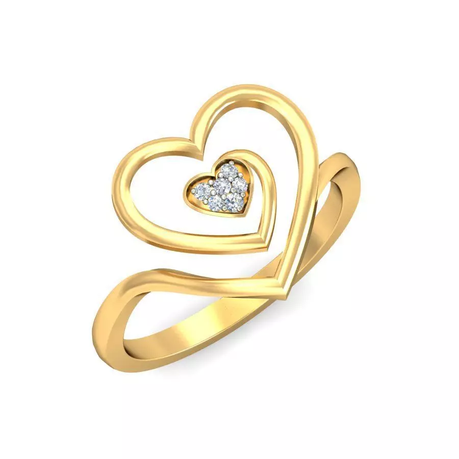 Gold Diamond Ring with Warm Heart Design 3D print model