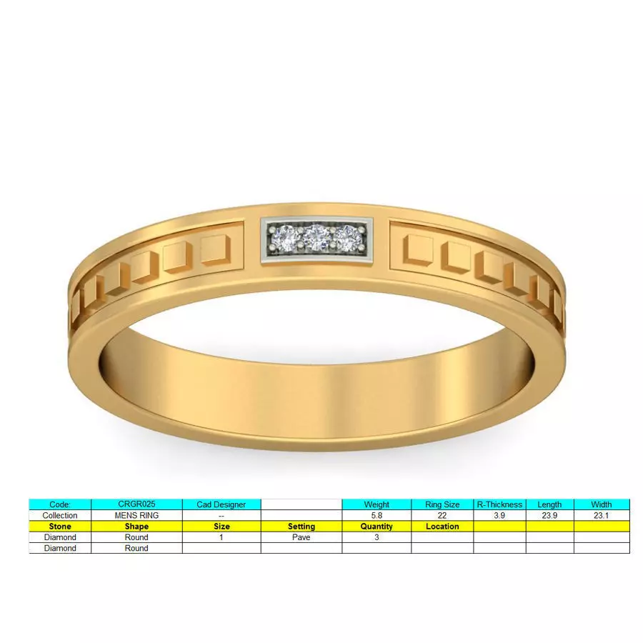 Classic Diamond Thin Ring 3D print model_0