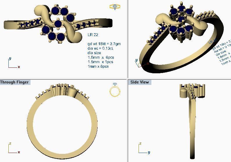 Buy Stunning Diamond Floral Cluster Ring 3D print model_5