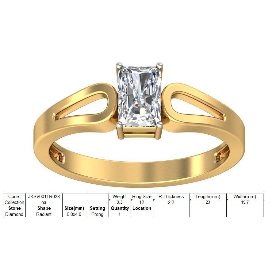 Elegant Gold Ring with Emerald Cut Diamond Solitaire 3D print model_1
