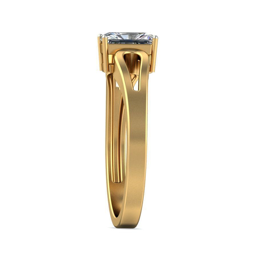Elegant Gold Ring with Emerald Cut Diamond Solitaire 3D print model_4