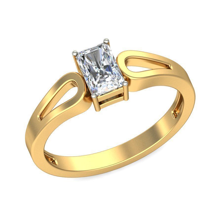 Elegant Gold Ring with Emerald Cut Diamond Solitaire 3D print model_3