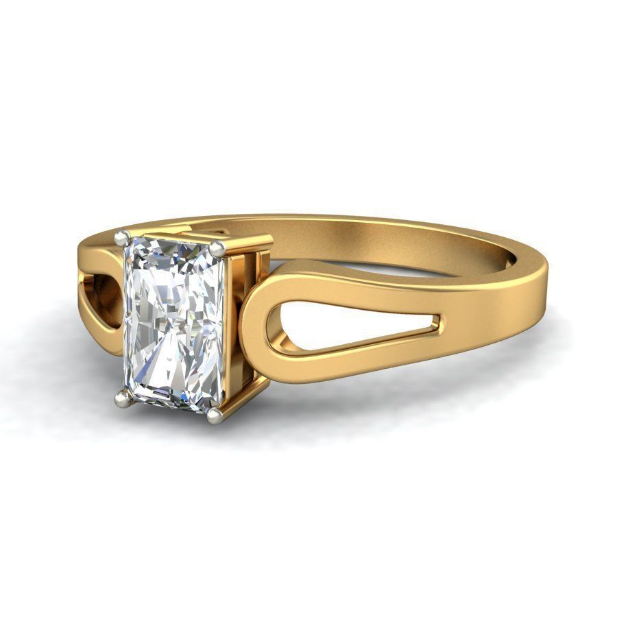 Elegant Gold Ring with Emerald Cut Diamond Solitaire 3D print model_5