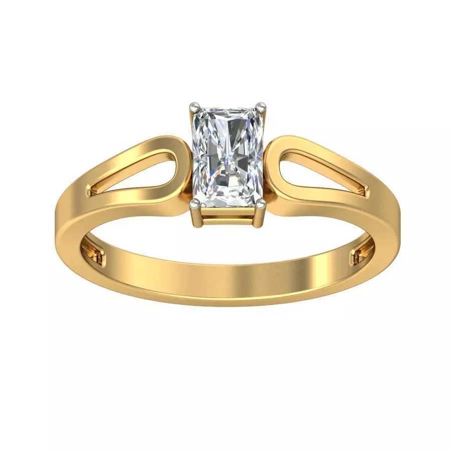 Elegant Gold Ring with Emerald Cut Diamond Solitaire 3D print model_0