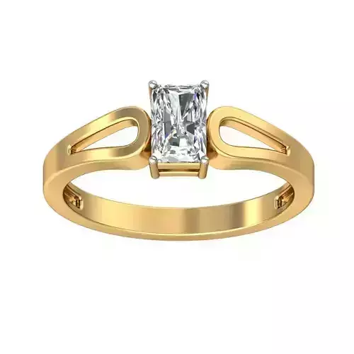 Elegant Gold Ring with Emerald Cut Diamond Solitaire 3D print model