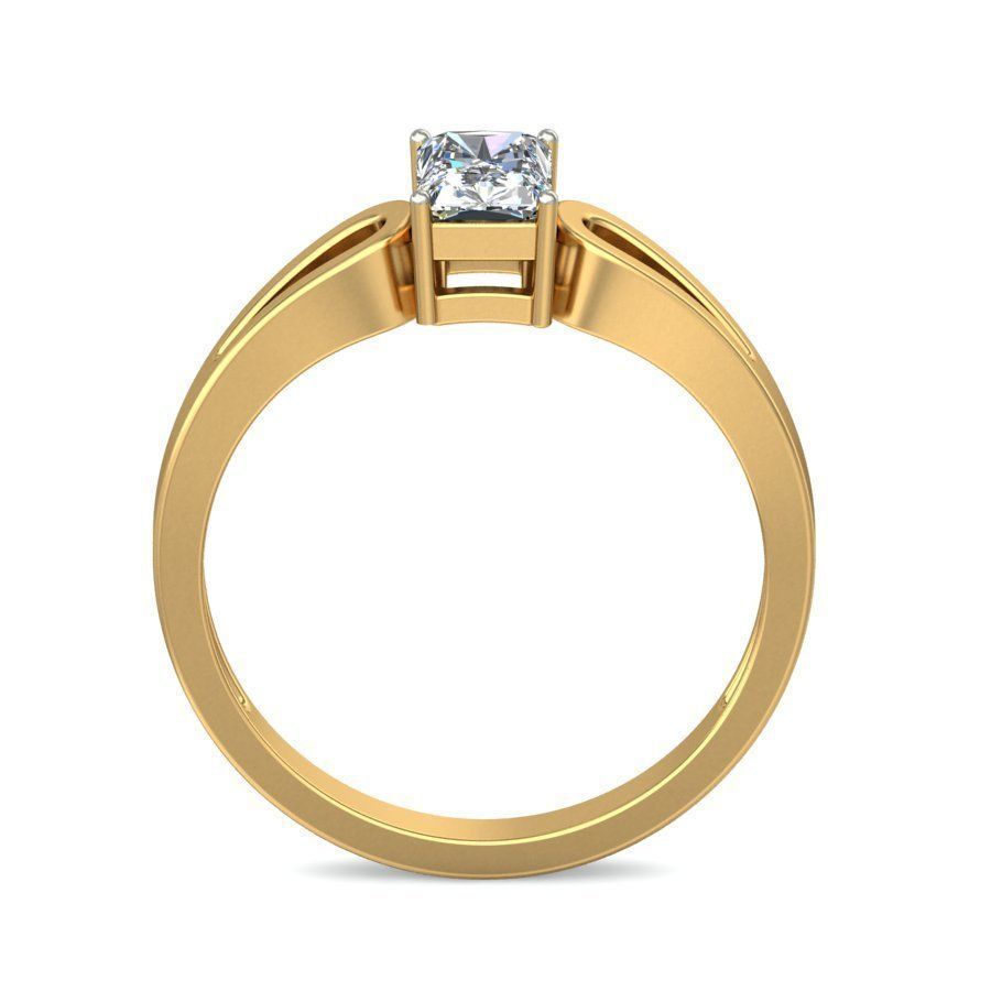 Elegant Gold Ring with Emerald Cut Diamond Solitaire 3D print model_2