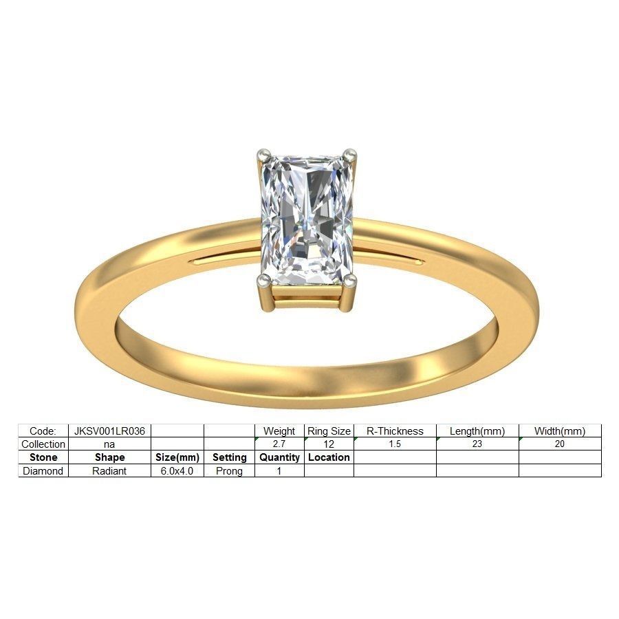 Elegant Emerald Cut Diamond Solitaire Engagement Ring 3D print model_1