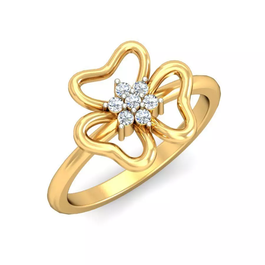  Diamond Encrusted Floral Gold Ring 3D print model_0