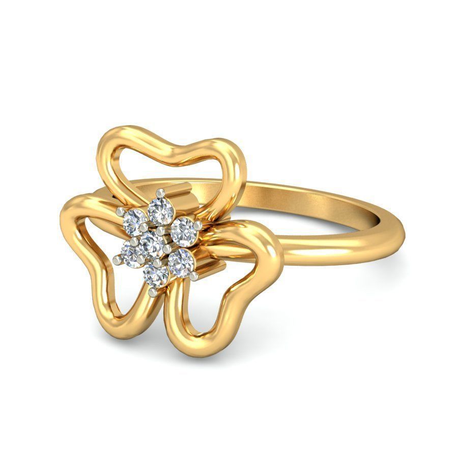  Diamond Encrusted Floral Gold Ring 3D print model_4