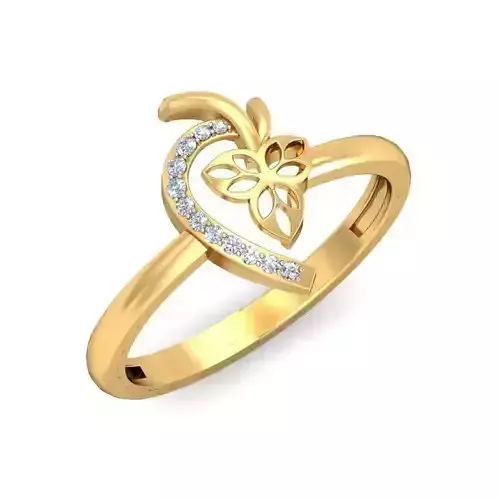 Leaf Shaped Gold Ring With Diamonds 