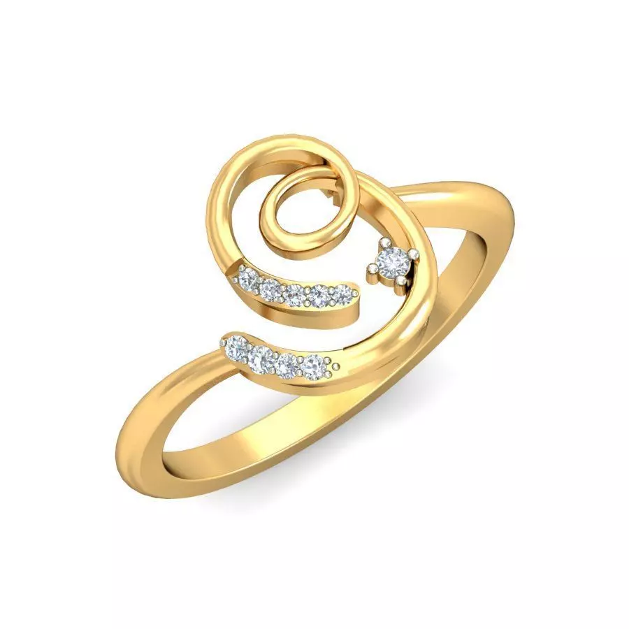Gold Spiral Ring Adorned with Diamonds 3D print model