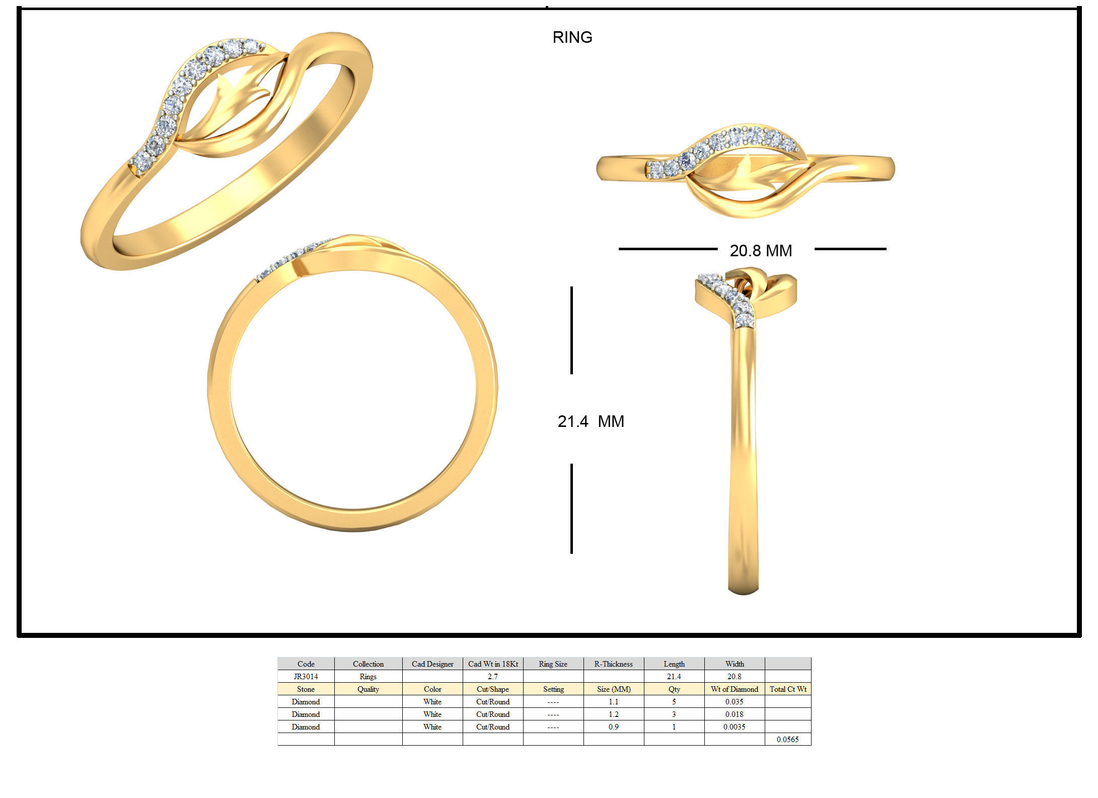 Elegant Gold Diamond Twist Ring 3D print model_5
