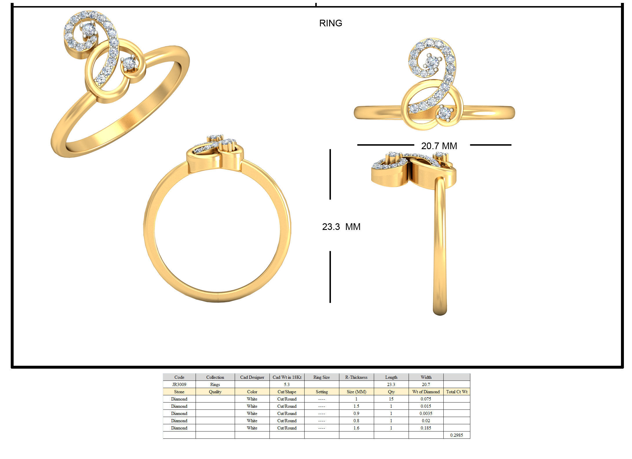 Elegant Gold Ring with Diamond Accents 3D print model_5